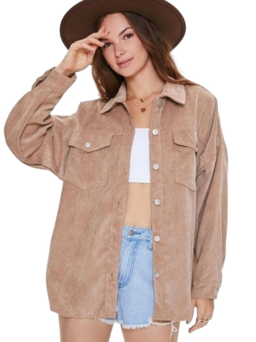 Forever 21 Light Taupe Corduroy Shacket button up